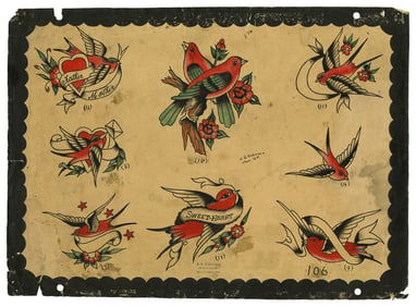 Swallow Tattoo Designs by "Speed" Robinson (Vancouver, ca. 1945) 11 1/2 x 15 1/2 in. (29.2 x 39.4