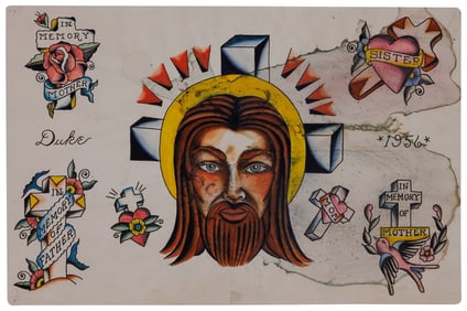 Christ Head Tattoo Design by "Duke" Kaufman (California, ca. 1955) 10 1/2 x 15 1/2 in. (26.7 x 39.4