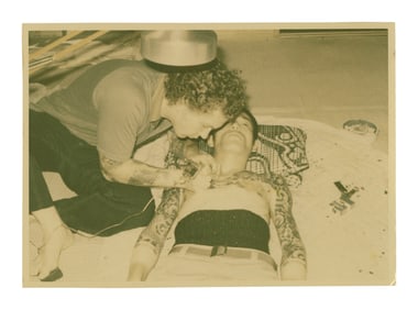 Snapshot Photo of Tattoo Artists Ed Hardy and Kazuo "Horihide" Oguri (Gifu, Japan, 1973) 3 x 4 1/4