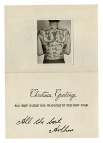 King Arthur Tattoo Christmas Card (England, ca. 1965) Open: 7 3/4 x 5 1/2 in. (19.7 x 14 cm.)