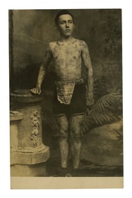 Postcard of Tattooed Man 5 1/2 x 3 1/2 in. (14 x 8.9 cm.)