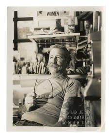 Embossed Photograph of Tattoo Artist "Sailor Jerry" Collins (Honolulu, ca. 1970) 5 x 4 in. (12.7 x