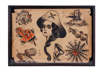 "Sailor's Grave" and Other Traditional Tattoo Designs by Charles Eustis (Connecticut, ca. 1930) 10 x