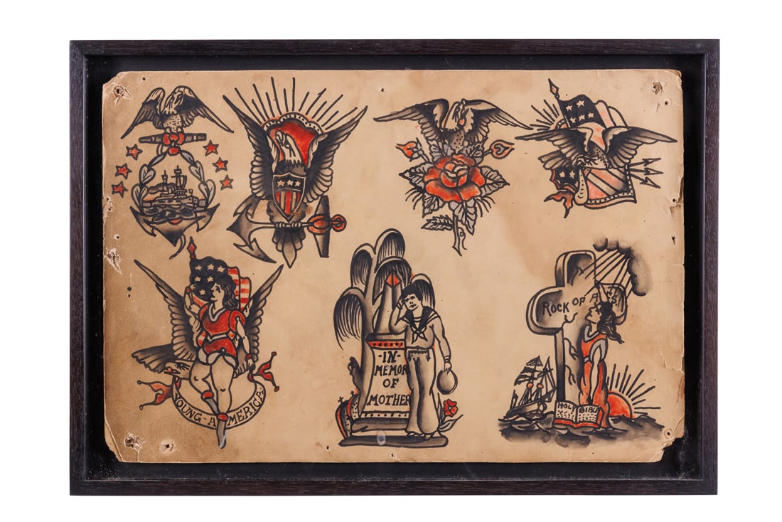 "Young America" and other Traditional Tattoo Designs by Charles Eustis (Connecticut, ca. 1930) 9 1/2 (1 of 2)