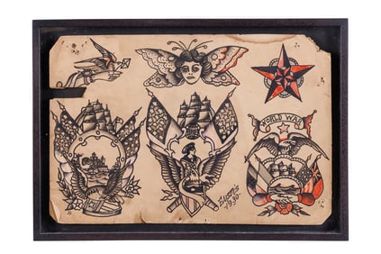 Butterfly Girl and US Navy Tattoo Designs by Charles Eustis (Connecticut, 1930) 9 3/4 x 14 1/2 in.