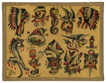 Indian Chiefs and Other Traditional Tattoo Designs by W.R. King (Kentucky, 1955) 11 1/4 x 14 1/4 in.
