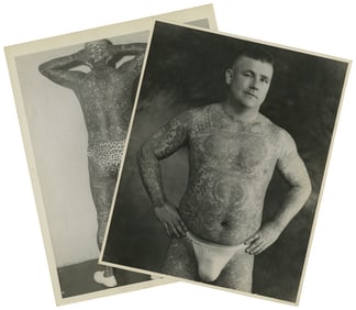 Two Large Photographs of Tattooed Circus Clown Danny Styron (America, 1920-1950) 8 x 10 in. (20.3 x