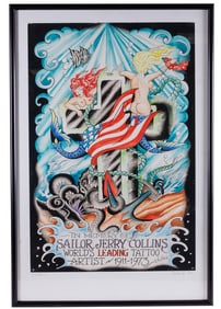 Don Ed Hardy, San Francisco 1945-, Signed Sailor Jerry Rock of Ages Tattoo Memorial, Lithograph, 36