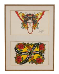 Butterfly Lady and Four Roses Tattoo Designs by Bob Shaw (Possibly Mississippi, ca. 1958) Each sheet