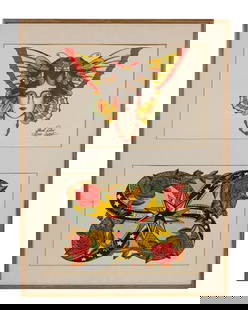 Butterfly Lady and Four Roses Tattoo Designs by Bob Shaw (Possibly Mississippi, ca. 1958) Each sheet: Butterfly Lady and Four Roses Tattoo Designs by Bob Shaw(Possibly Mississippi, ca. 1958)Two sheets of hand-painted tattoo flash by Bob Shaw (1926-1993), possibly Biloxi, Mississippi, ca. 1958. This is