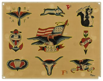 Eagles and Other Tattoo Designs by "Painless Bee" Horton (Tacoma, ca. 1957) 11 1/2 x 14 1/2 in.