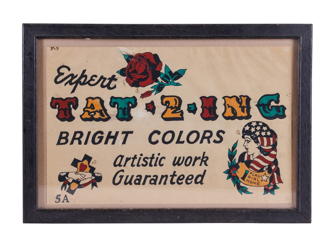 Expert Tattooing Flash Sign (America, ca. 1950) 9 x 13 3/4 in. (22.9 x 34.9 cm.), Frame: 11 1/4 x 16 (1 of 1)