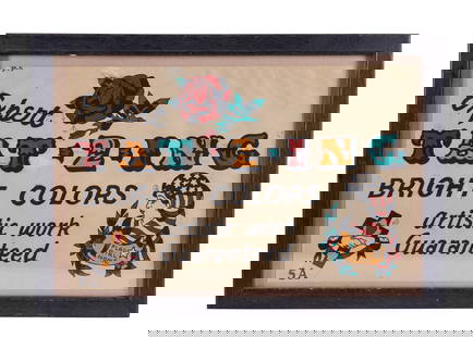 Expert Tattooing Flash Sign (America, ca. 1950) 9 x 13 3/4 in. (22.9 x 34.9 cm.), Frame: 11 1/4 x 16: Expert Tattooing Flash Sign(America, ca. 1950)&quot;Expert Tat-2-ing&quot; sign by unknown artist, America, ca. 1950. Ink and watercolor on paper.9 x 13 3/4 in. (22.9 x 34.9 cm.), Frame: 11 1/4 x 16 i