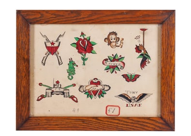 US Air Force and Other Traditional Tattoo Designs (America, ca. 1950) Site: 13 1/2 x 9 3/4 in. (34.3