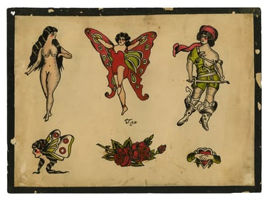 Group of Tattoo Flash by "Tex" and Others Largest: 11 x 14 1/2 in. (27.9 x 36.8 cm.)