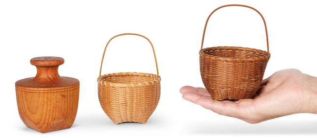 Antique Shaker and Contemporary "Kitten Head" Basket Set (New Hampshire, ca. 1850 and 1981) Baskets: