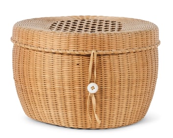 Shaker Fancy Hexagon "Cap" Basket (ca. 1860) 4 x 6 1/4 in. (10.2 x 15.9 cm.)