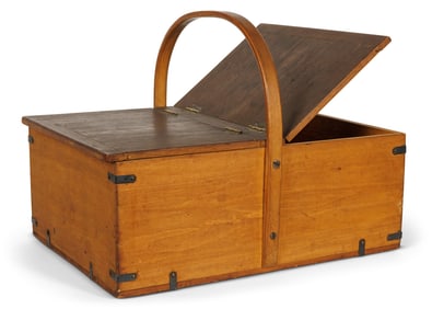 Exceptional Shaker Double-Lidded Carrier in Yellow Stain (New Lebanon, New York, ca. 1840) 13 x 12