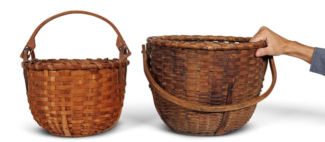 Two Shaker Used Swing Handle Baskets (New Hampshire, ca. 1890) Larger: 11 x 15 in. (27.9 x 38.1