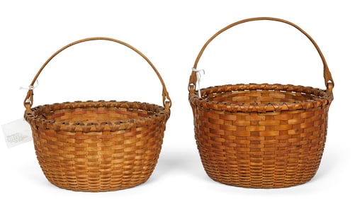 Two Maine Swing Handle Baskets by Albra Lord (Lovell, Maine, ca. Larger: 6 3/4 x 10 in. (17.1 x 25.4