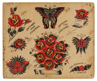 Roses and Butterfly Tattoo Designs by "Stoney" St. Clair (Tampa, Florida, 1961) 10 x 12 in. (25.4 x