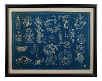 Blueprint Tattoo Designs by Percy Waters (Detroit, ca. 1922) 17 1/2 x 24 in. (44.5 x 61 cm.), Frame: