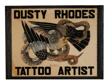 Eagle and Snake Tattoo Shop Sign for Dusty Rhodes (Grimsby, England, ca. 1930) Frame: 24 1/2 x 32