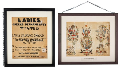 "Ladies" Tattoo Shop Sign by Dusty Rhodes and Tattoo Designs by Joseph Hartley (Bristol and Grimsby,