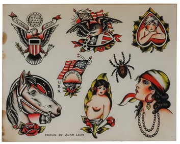 Traditional American Tattoo Designs by Juan Leon (Los Angeles, ca. 1940) 11 x 14 in. (27.9 x 35.6