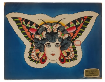 Butterfly Lady Tattoo Design by Bert Grimm (St. Louis, Missouri, ca. 1940) 11 x 14 in. (27.9 x 35.6