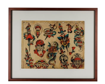 "Death Before Dishonor" and Other Tattoo Designs by W.R. King (Kentucky, ca. 1950) 10 x 13 1/2 in.