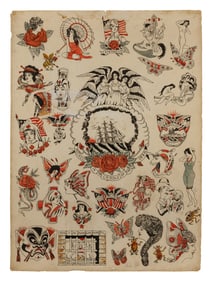 Dreadnought, Red Cross, and Other Tattoo Designs, WWI Era (America, ca. 1915) 30 x 22 in. (76.2 x