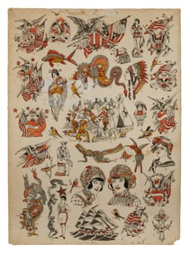 Indian War Back Piece and Other Tattoo Designs, WWI Era (America, ca. 1915) 30 x 22 in. (76.2 x 55.9