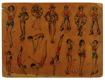 Mrs. Uncle Sam and Other Pin-up Tattoo Designs by "Cap" Coleman (Norfolk, Virginia, ca. 1930) 14 3/4