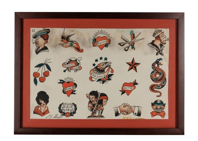 Traditional American Tattoo Designs by "Brooklyn Joe" Lieber (Oakland, ca. 1945) 10 1/2 x 16 in.