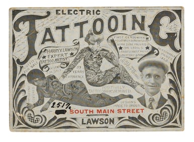 Harry Lawson Tattoo Artist Oversize Business Card (Los Angeles, ca. 1925) 2 3/4 x 4 in. (7 x 10.2