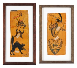 Black Cat and Sailor Tattoo Designs by Earl Brown (St. Louis, Missouri, ca. 1940) Largest, sight: 11