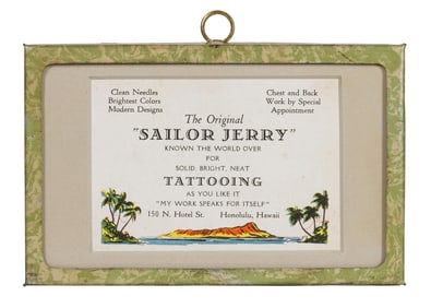 "Sailor Jerry" Collins Tattoo Artist Oversize Business Card (Honolulu, ca. 1950) Sight: 2 1/2 x 3