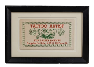 J.B. King Tattoo Artist Business Card (El Paso, Texas, ca. 1940) 2 1/2 x 4 1/2 in. (6.4 x 11.4 cm.),