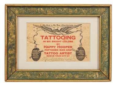 Happy Hooper Tattoo Artist Business Card (Ohio, ca. 1935) Sight: 2 1/2 x 4 in. (6.4 x 10.2 cm.),