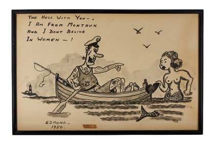 Tattooed Drunken Sailor Cartoon by Edmund (Montauk, New Jersey, 1950) 15 x 22 1/2 in. (38.1 x 57.2