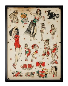 "Born to Lose" and Other Tattoo Designs by Al Kemp (Tampa, ca. 1955) Sight: 19 1/4 x 14 3/4 in.