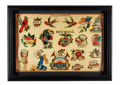 Alaska and Other Traditional Tattoo Designs by "Curley" Pope (America, ca. 1949) Sight: 11 1/2 x 17
