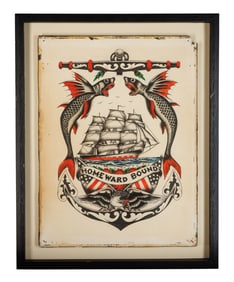 "Homeward Bound" Tattoo Design by Chris Nelson (California, ca. 1950) 20 x 15 in. (50.8 x 38.1 cm.),