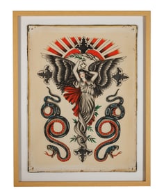 Goddess Tattoo Design by Chris Nelson (California, ca. 1950) 20 x 15 in. (50.8 x 38.1 cm.), Frame: