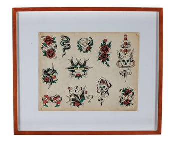 "Death or Glory" and Other Tattoo Designs Possibly by J.B. King (Texas, ca. 1940) 11 x 14 in. (27.9