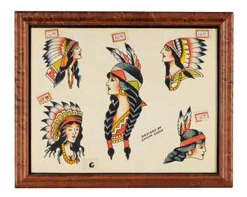 Indian Princess Tattoo Designs by Sailor Eddie (America, ca. 1950) 11 x 13 3/4 in. (27.9 x 34.9