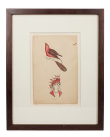 Early Tattoo Design of Indian Chief and Cardinal (America, ca. 1910) 7 3/4 x 5 in. (19.7 x 12.7