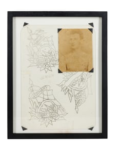 "Sailor's Grave" Tattoo Stencil by Owen Jensen (Los Angeles, ca. 1945) Stencil: 9 1/2 x 6 1/4 in.