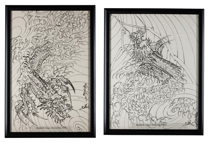 Two Drawings of Haryu the Dragon by Tattoo Artist Horiyoshi III (Yokohama, Japan, ca. 2010) Largest,